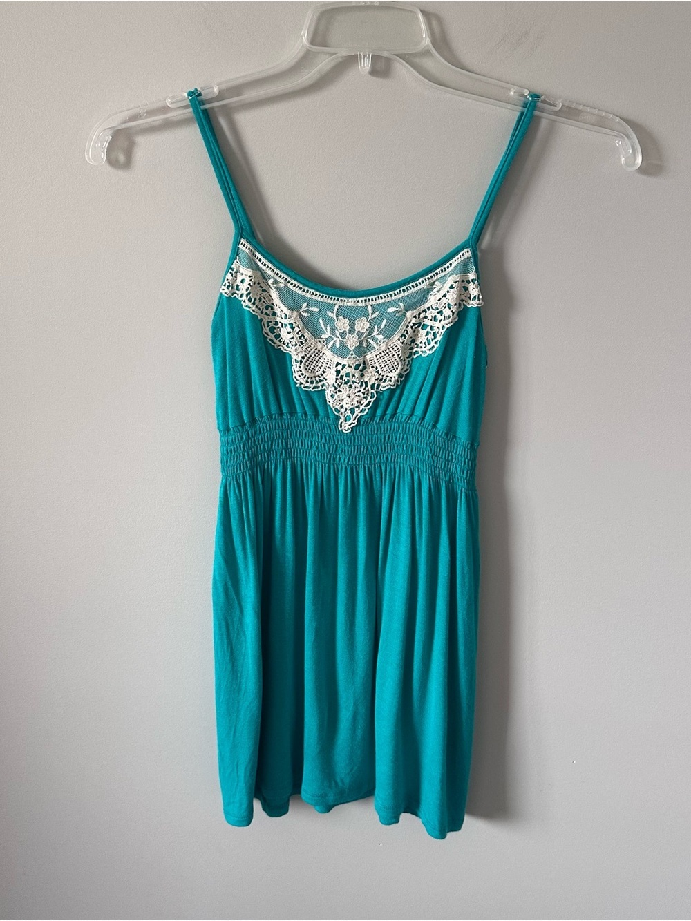 dELiA*s Vintage Lace Cami Tank Top Teal Crochet Trim Y2K Coquette Babydoll M